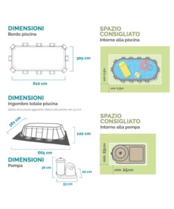 PISCINA FUORI TERRA CON STRUTTURA OVALE INTEX "PRISMA" CON POMPA FILT GRIGIO CHIARO 610X305X122 CM - COD. 26798NP
