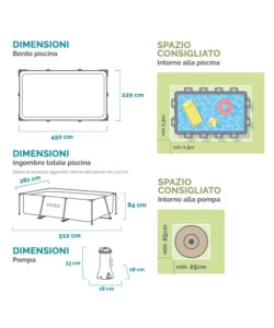 PISCINA FUORI TERRA CON STRUTTURA RETTANGOLARE INTEX "RETCANGULAR FRAME" C/POMPA FILTRO BLU 450X220X84 CM I.2 - COD. 28274NP