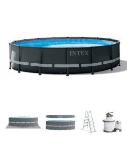 PISCINA FUORI TERRA CON STRUTTURA ROTONDA INTEX "ULTRA XTR FRAME" POMPA A SABBIA ANTRACITE 488X122 CM - COD. 26326NP