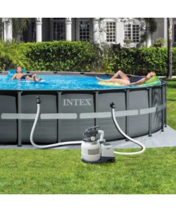 PISCINA FUORI TERRA CON STRUTTURA ROTONDA INTEX "ULTRA XTR FRAME" POMPA A SABBIA GRIGIO SCURO 732X132 CM - COD. 26340NP