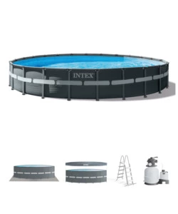 PISCINA FUORI TERRA CON STRUTTURA ROTONDA INTEX "ULTRA XTR FRAME" POMPA A SABBIA GRIGIO SCURO 732X132 CM - COD. 26340NP