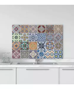 PARASCHIZZI DA CUCINA IN ALLUMINIO FANTASIA "AZULEJOS", 72X48 CM
