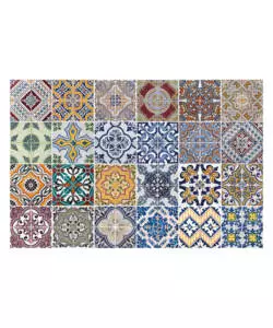 PARASCHIZZI DA CUCINA IN ALLUMINIO FANTASIA "AZULEJOS", 72X48 CM