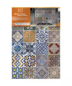 PARASCHIZZI DA CUCINA IN ALLUMINIO FANTASIA "AZULEJOS", 72X48 CM
