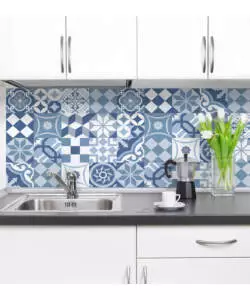 PARASCHIZZI ADESIVO DA CUCINA FANTASIA "CEMENTINE AZZURRE", 190X60 CM