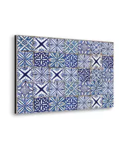 PARASCHIZZI DA CUCINA IN ALLUMINIO FANTASIA "BLUE AZULEJOS", 84X60 CM