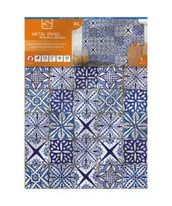 PARASCHIZZI DA CUCINA IN ALLUMINIO FANTASIA "BLUE AZULEJOS", 84X60 CM