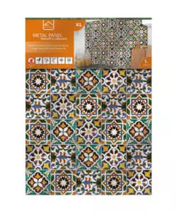 PARASCHIZZI DA CUCINA IN ALLUMINIO FANTASIA "GREEN TILES", 84X60 CM