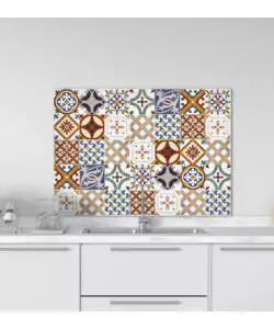 PARASCHIZZI DA CUCINA IN ALLUMINIO FANTASIA "RED AZULEJOS", 84X60 CM