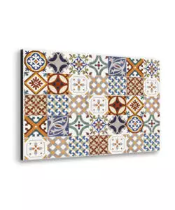 PARASCHIZZI DA CUCINA IN ALLUMINIO FANTASIA "RED AZULEJOS", 84X60 CM