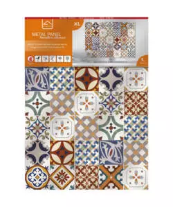 PARASCHIZZI DA CUCINA IN ALLUMINIO FANTASIA "RED AZULEJOS", 84X60 CM