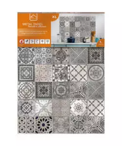 PARASCHIZZI DA CUCINA IN ALLUMINIO FANTASIA "GREY AZULEJOS", 84X60 CM