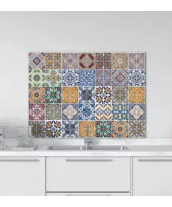 PARASCHIZZI DA CUCINA IN ALLUMINIO FANTASIA "AZULEJOS", 84X60 CM