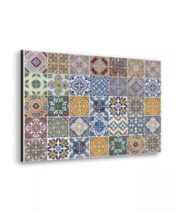 PARASCHIZZI DA CUCINA IN ALLUMINIO FANTASIA "AZULEJOS", 84X60 CM