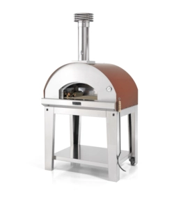 FORNO PIZZA A LEGNA CON CARRELLO FONTANA "MANGIAFUOCO" COLORE ROSSO 4 PIZZE