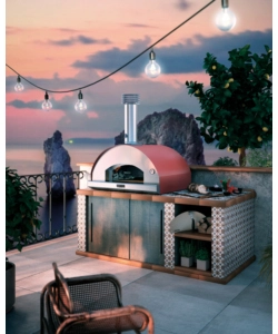FORNO PIZZA A LEGNA FONTANA "MANGIAFUOCO" COLORE ROSSO 4 PIZZE