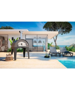 FORNO PIZZA A LEGNA CON CARRELLO FONTANA "AMALFI" COLORE ANTRACITE 3 PIZZE