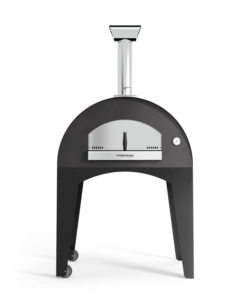 FORNO PIZZA A LEGNA CON CARRELLO FONTANA "AMALFI" COLORE ANTRACITE 3 PIZZE