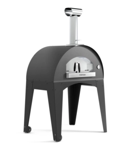 FORNO PIZZA A LEGNA CON CARRELLO FONTANA "AMALFI" COLORE ANTRACITE 3 PIZZE