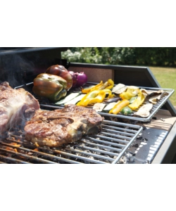 BARBECUE A LEGNA FONTANA "TIRRENO APPOGGIO" COLORE ACCIAIO E GRIGLIA 80X40