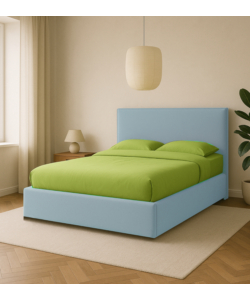 LETTO MATRIMONIALE CONTENITORE "ZOOM" IN TESSUTO CELESTE 160X190 CM