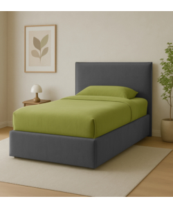 LETTO UNA PIAZZA E MEZZA "ZOOM" IN TESSUTO COLORE GRIGIO CON RETE E CONTENITORE, 120X190