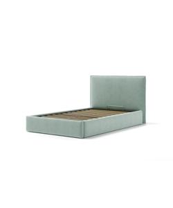 LETTO UNA PIAZZA E MEZZA "ZOOM" IN TESSUTO COLORE CELESTE CON RETE E CONTENITORE, 120X190
