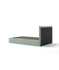 LETTO UNA PIAZZA E MEZZA "ZOOM" IN TESSUTO COLORE CELESTE CON RETE E CONTENITORE, 120X190