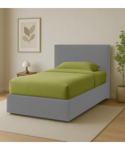 LETTO PIAZZA E MEZZA CONTENITORE "ZOOM" IN TESSUTO PERLA 120X190 CM