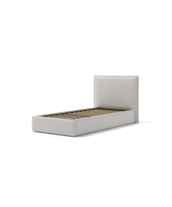 LETTO SINGOLO "ZOOM" IN ECOPELLE COLORE BIANCO CON RETE E CONTENITORE, 90X190 CM