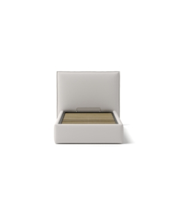 LETTO SINGOLO "ZOOM" IN ECOPELLE COLORE BIANCO CON RETE E CONTENITORE, 90X190 CM