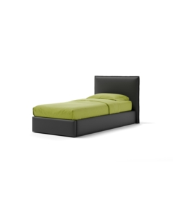 LETTO SINGOLO "ZOOM" IN ECOPELLE COLORE NERO CON RETE E CONTENITORE, 90X190 CM