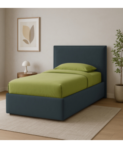 LETTO SINGOLO "ZOOM" IN ECOPELLE COLORE NERO CON RETE E CONTENITORE, 90X190 CM