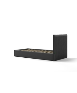 LETTO SINGOLO "ZOOM" IN ECOPELLE COLORE NERO CON RETE E CONTENITORE, 90X190 CM