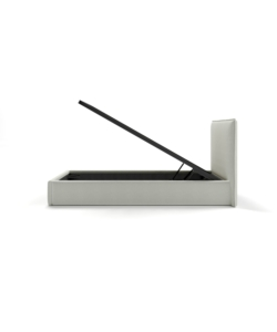 LETTO SINGOLO "ZOOM" IN TESSUTO COLORE BIANCO CON RETE E CONTENITORE, 90X190 CM