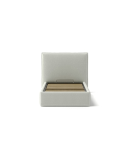 LETTO SINGOLO "ZOOM" IN TESSUTO COLORE BIANCO CON RETE E CONTENITORE, 90X190 CM