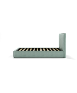 LETTO SINGOLO "ZOOM" IN TESSUTO COLORE CELESTE CON RETE E CONTENITORE, 90X190 CM