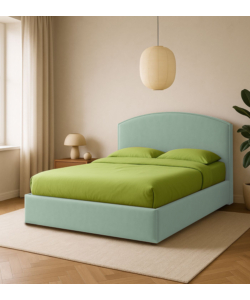 LETTO MATRIMONIALE CONTENITORE "MOON" IN TESSUTO CELESTE 160X190 CM