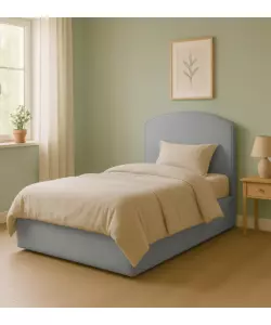 Letto una piazza e mezza con contenitore "Moon" in ecopelle grigio 120x190 cm