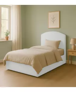 Letto una piazza e mezza con contenitore "Moon" in ecopelle bianco 120x190 cm