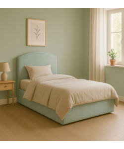 LETTO PIAZZA E MEZZA CONTENITORE "MOON" IN TESSUTO CELESTE 120X190 CM
