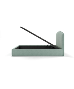 LETTO PIAZZA E MEZZA CONTENITORE "MOON" IN TESSUTO CELESTE 120X190 CM
