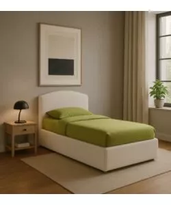 LETTO SINGOLO CONTENITORE "MOON" IN ECOPELLE BIANCO 90X190 CM