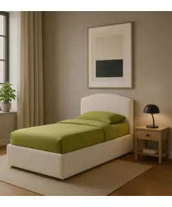 Letto singolo con contenitore "Moon"  rivestito in ecopelle bianco 90x190 cm