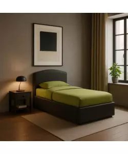 LETTO SINGOLO CONTENITORE "MOON" IN ECOPELLE NERO 90X190 CM