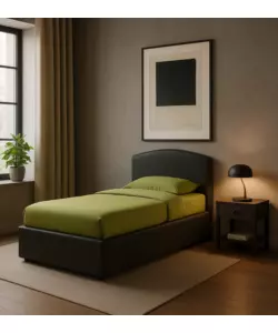 Letto singolo con contenitore "Moon"  rivestito in ecopelle nero 90x190 cm