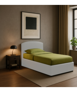 LETTO SINGOLO CONTENITORE "MOON" IN TESSUTO BIANCO 90X190 CM