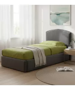 Letto singolo con contenitore "Moon"  rivestito in tessuto grigio 90x190 cm