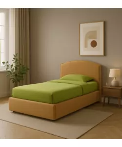 Letto singolo con contenitore "Moon"  rivestito in tessuto arancio 90x190 cm