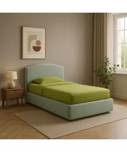 LETTO SINGOLO CONTENITORE "MOON" IN TESSUTO CELESTE 90X190 CM